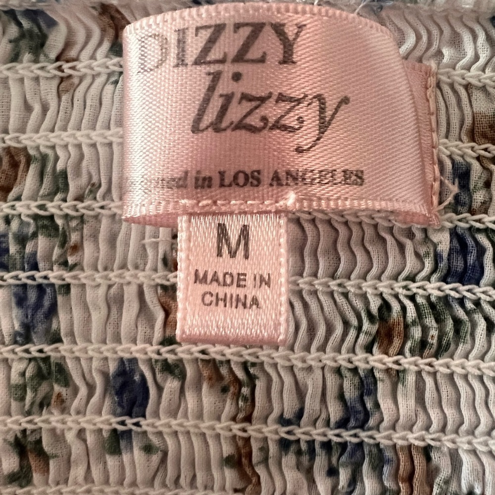 Dizzy Floral Smocked Blouse - White and Blue- M - Picture 2 of 6